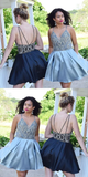 Backless Spaghetti Straps Rhinestone Short Homecoming Dress HZ1023