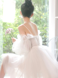White sweetheart neck tulle short prom dress, cute white homecoming dress HZ1023
