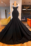 Chic Black Halter Mermaid Evening Dress With Sheer Long Sleeves HZ1023