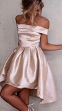 Off Shoulder Homecoming Dresses,Mid Back High Low Stain Short Dress HZ1023