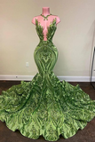 Green Prom Dresses, Lace Prom Dresses, Mermaid Prom Dresses, Court Train Evening Dresses, Long Evening Dresses HZ1023