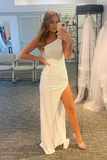 One-Shoulder Simple Pearl White Evening Dress HZ1023
