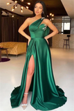 Elegant Green One Shoulder A-line Prom Dress With Beads HZ1023