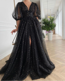 Starry Black Tulle Prom Dress, Starry Tulle Mesh Dress, Plus Size Prom Dress, Graduation Party Dress, Formal Ball Gown, Bridesmade Dress HZ1023
