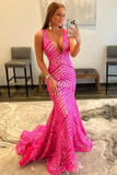 Deep V Neck Sequin Mermaid Prom Dress HZ1023