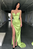 SAGE GREEN SWEETHEART MERMAID EVENING DRESS SLEEVELESS WITH SLIT HZ1023