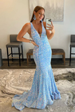 Blue Sequins Mermaid Prom Dress HZ1023