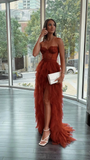 Rust Red Sweetheart High Low Tiered Formal Dress HZ1023