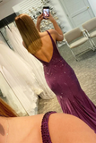 Beading V-neck Purple Mermaid Prom Dress HZ1023