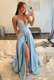 Blue Spaghetti Straps A Line Prom Dress HZ1023