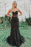 Black Strapless Prom Dress with Appliques HZ1023