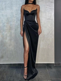 Black Mermaid Spaghetti Straps Cheap Long Evening Prom Dresses HZ1023