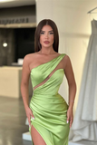 Light Green One-Shoulder Long Sleeveless Slit Evening Dress HZ1023