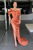 Burnt Orange Off-the-Shoulder Mermaid evening Dress Slit Long HZ1023