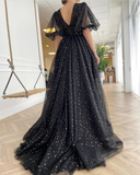 Starry Black Tulle Prom Dress, Starry Tulle Mesh Dress, Plus Size Prom Dress, Graduation Party Dress, Formal Ball Gown, Bridesmade Dress HZ1023