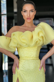 Stunning Daffodil Off-the-Shoulder Mermaid Prom Dress Long Split Sequins HZ1023