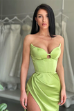 SAGE GREEN SWEETHEART MERMAID EVENING DRESS SLEEVELESS WITH SLIT HZ1023