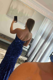 Glitter Royal Blue Sequins Prom Dress with Slit HZ1023