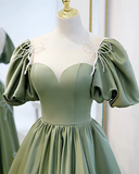 Puffy Sleeves Satin Bridesmaid Dresses HZ1023