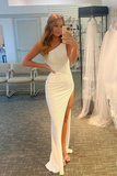 One-Shoulder Simple Pearl White Evening Dress HZ1023