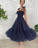 Cherry Spaghetti Straps Dress Starry Mesh Dress Homecoming dress HZ1023