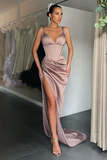 SEXY V-NECK HIGH-SPLIT MERMAID RUCHED LONG PROM DRESS HZ1023
