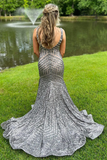 Deep V Neck Sequin Mermaid Prom Dress HZ1023