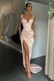 SEXY V-NECK HIGH-SPLIT MERMAID RUCHED LONG PROM DRESS HZ1023