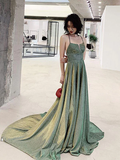 Unique backless long prom dress, green evening HZ1023