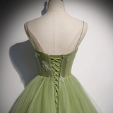 Lovely Green Tulle Prom Dress, Long Green Evening Party Dresses Sweet 16 Dresses HZ1023