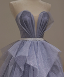 Purple Sweetheart Neck Tulle Sequin Long Prom Dress, Purple Ball Gown Graduation Dress HZ1023