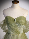Aline Green Long Prom Dress, Green Tulle Formal Evening Dress HZ1023