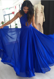 A-Line/Princess Cheap Chiffon Royal Blue Prom Dresses HZ1023