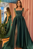 Square neck Long Evening Dress Side Slit Backless Formal Dress with Bow Tie HZ1023