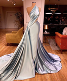 one shoulder prom dresses beaded satin a line detachable satin elegant cheap prom gown HZ1023