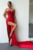 Classic Red Sweetheart Mermaid Prom Dress Split Long With Beadings HZ1023