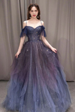 Purple sweetheart neck tulle long ball gown evening dress HZ1023