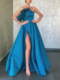 A Line Peacock Blue Prom Dresses, Peacock Blue Floor Length Formal Evening Dresses HZ1023