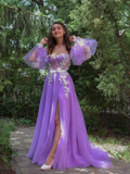 Gorgeous Rhinestone Floral Tulle A-line Prom Dresses Gowns HZ1023