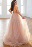 STYLISH V NECK TULLE LACE LONG PROM DRESS, FORMAL DRESS HZ1023