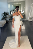 Mermaid White Off-the-Shoulder Sequins Prom Dress With Split HZ1023
