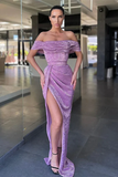 LILAC OFF-THE-SHOULDER SEQUINS PROM DRESS LONG WITH SLIT HZ1023