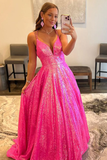 Glitter Fuchsia Sequins Long Prom Dress HZ1023