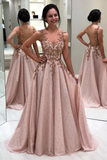 Gorgeous V Neck A Line Beaded Sleeveless Prom Dresses HZ1023