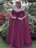Off the Shoulder Purple Floral Long Prom Dresses, Purple Long Formal Evening Dresses HZ1023