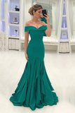 Green Off Shoulder Sleeveless Satin Prom Dresses Mermaid Evening Dresses HZ1023