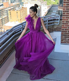 A Line V Neck Long Prom Dress, Sleeveless Prom Dress HZ1023