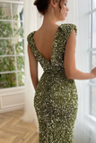 Mermaid V-neck Sequined Floor-length Sleeveless Open Back Elegant Prom Dress HZ1023