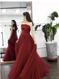 Strapless prom dress,red party dress,charming wedding dress HZ1023