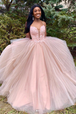 Pink tulle long prom dress, pink tulle evening dress HZ1023